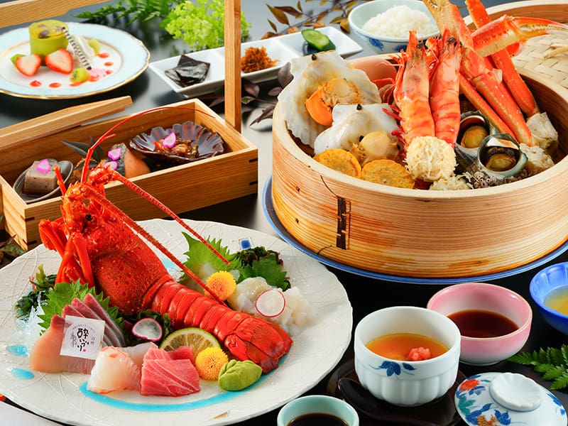 【極】美食の饗宴！蟹・さざえの「豪快地獄蒸し」 ＆ 伊勢海老姿造り★癒しプレミアム